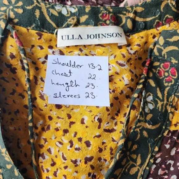 Ulla Johnson Norma Blouse Women's Multicolor Sheer Floral Patchwork Ruffle Boho - Picture 7 of 11